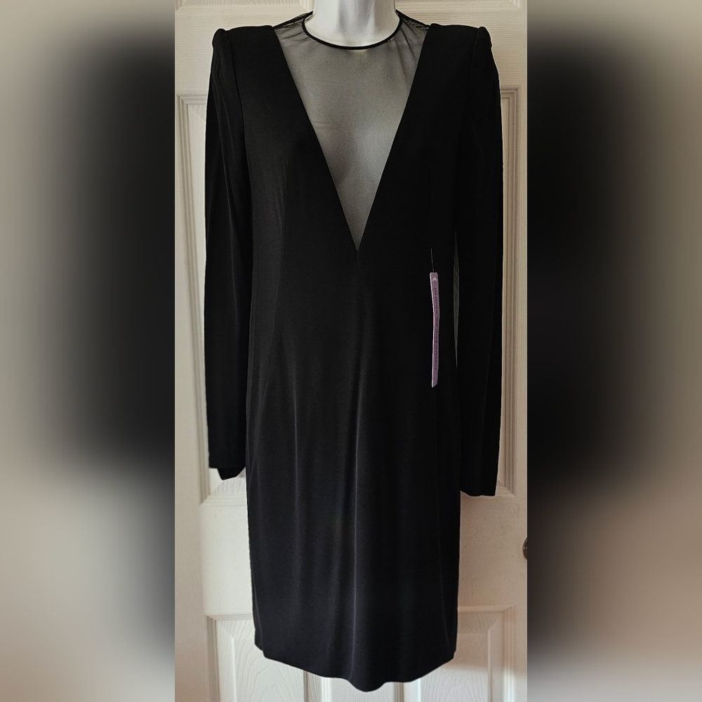 Akris Black Sheer Illusion Plunge Dress Size 2 Bergdorf Goodman $3500 NWT
